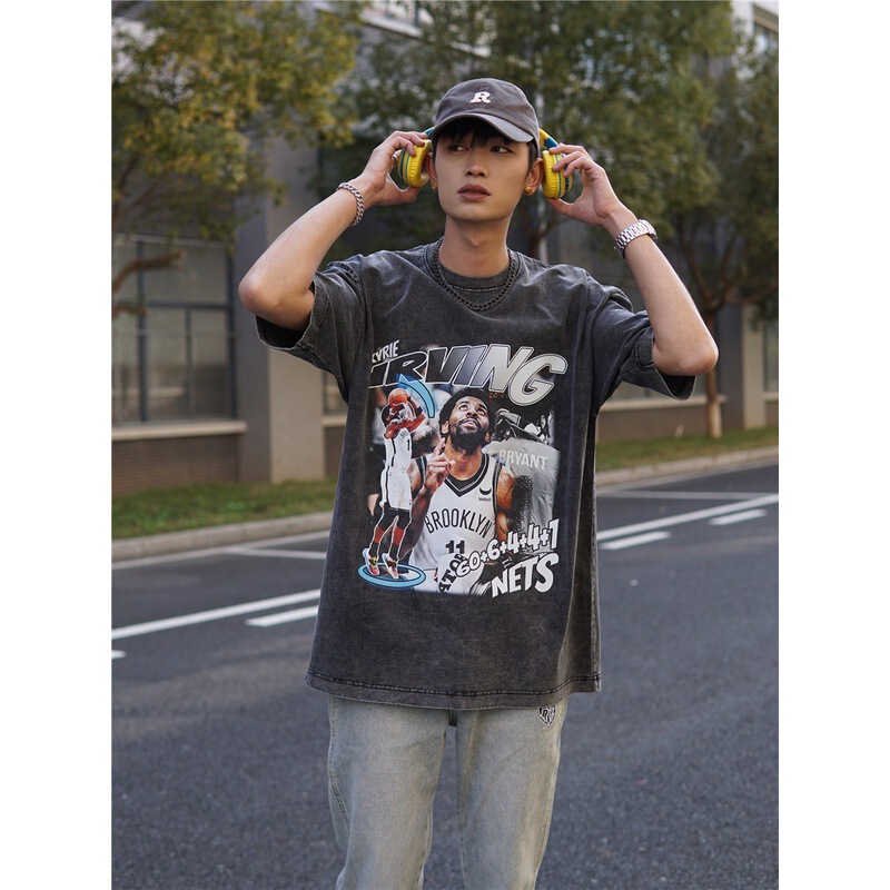 Basketball Kyrie Irving Kyrie Irving Short-sleeved Printed American T-shirt Retro Pure Cotton Hip-hop Loose