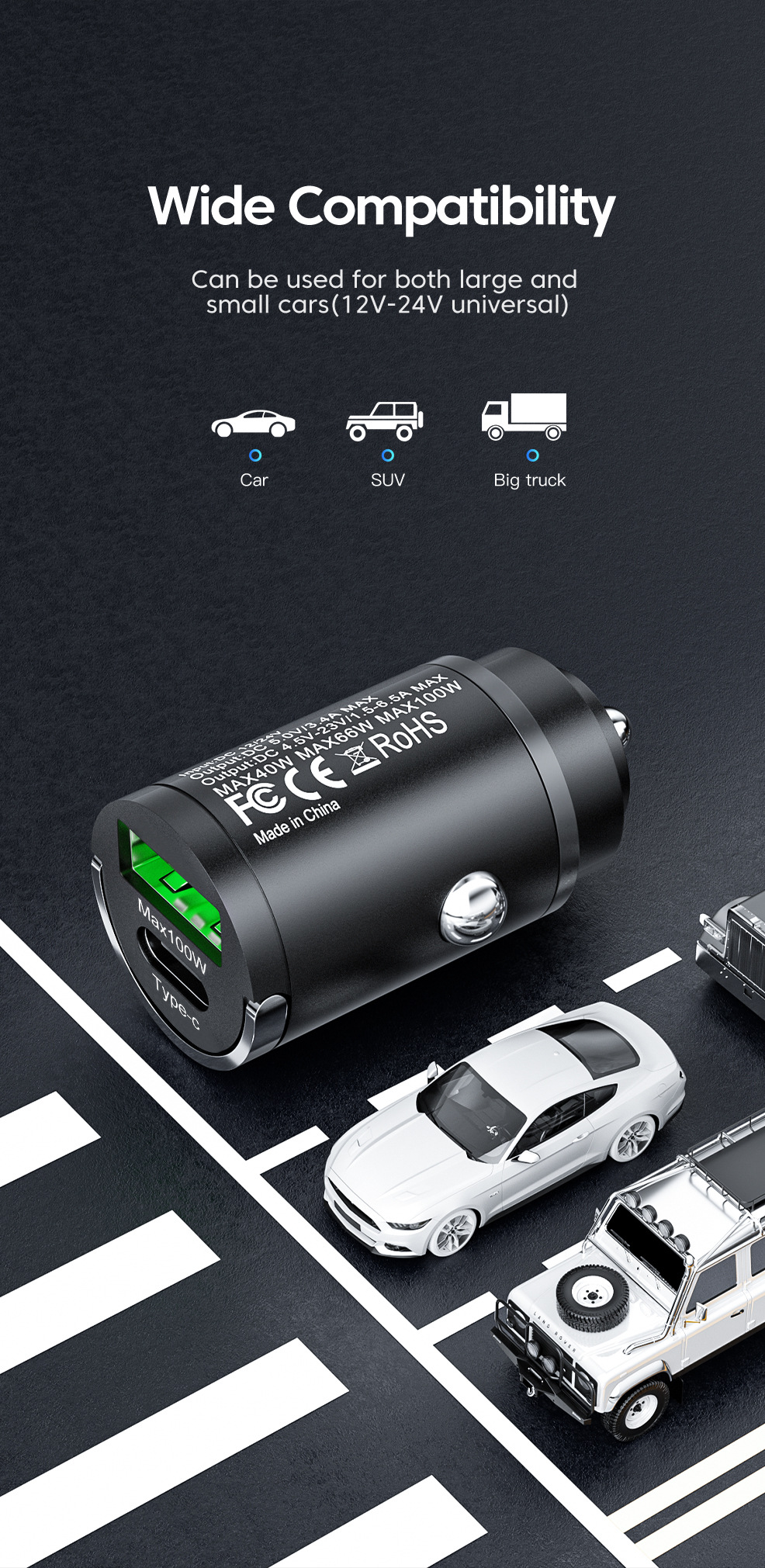 Multi-port with digital display support super fast charging 6/8 port with voltage vehicle-mounted one-to-six/8-car fast charging cross-border