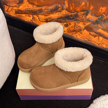 简约纯色雪地靴女加绒小土豆勃肯鞋短靴2025新款冬季加厚丑萌棉靴