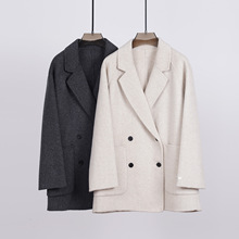 经典款90支19.5μmJI细澳洲羊毛西装领双排扣中长款双面毛呢大衣