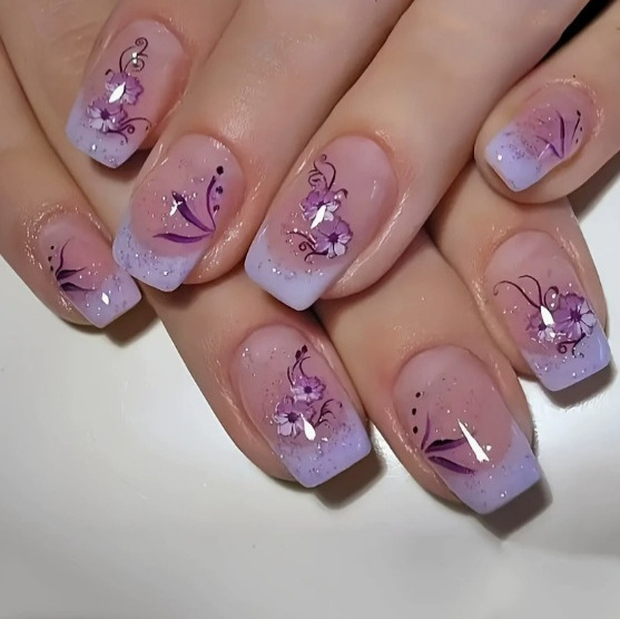 Cross-border Wearable Nail Patch Nail Wear Armor Purple Flower Leaf Fake Nail Extension Removable Armor Wholesale Cross-border Wearable Nail Patch Nail Wear Armor Purple Flower Leaf Fake Nail Extension Removable Armor Wholesale