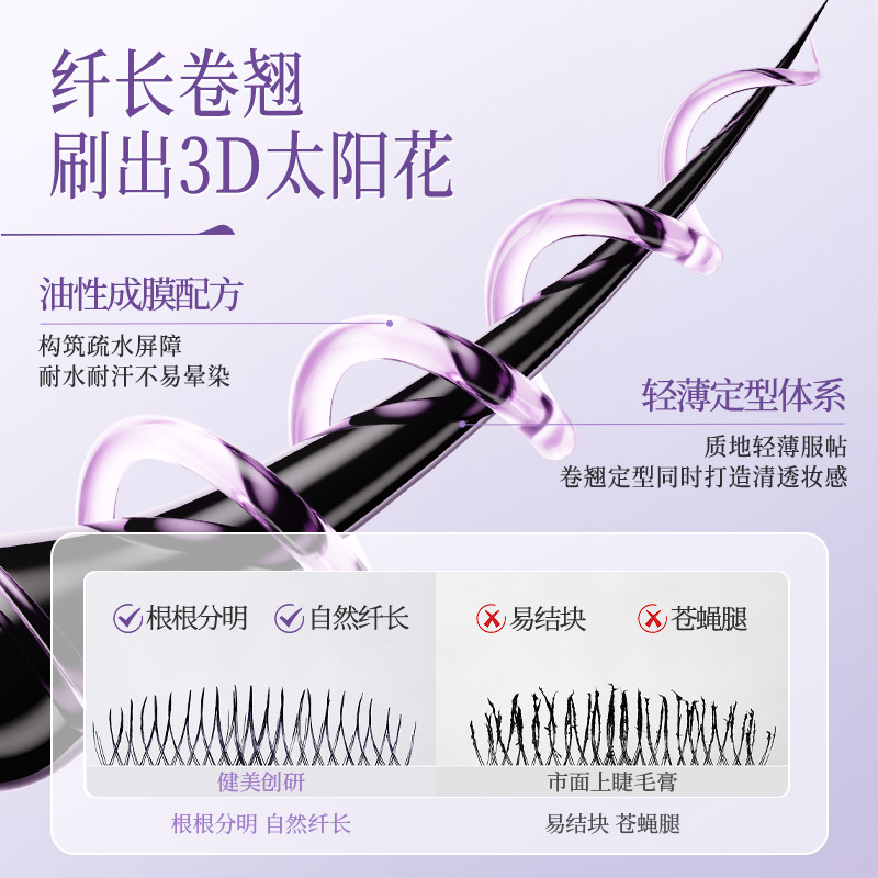 健美创研睫毛膏防水不晕染纤长浓密卷翘定型不脱妆细刷头打底膏