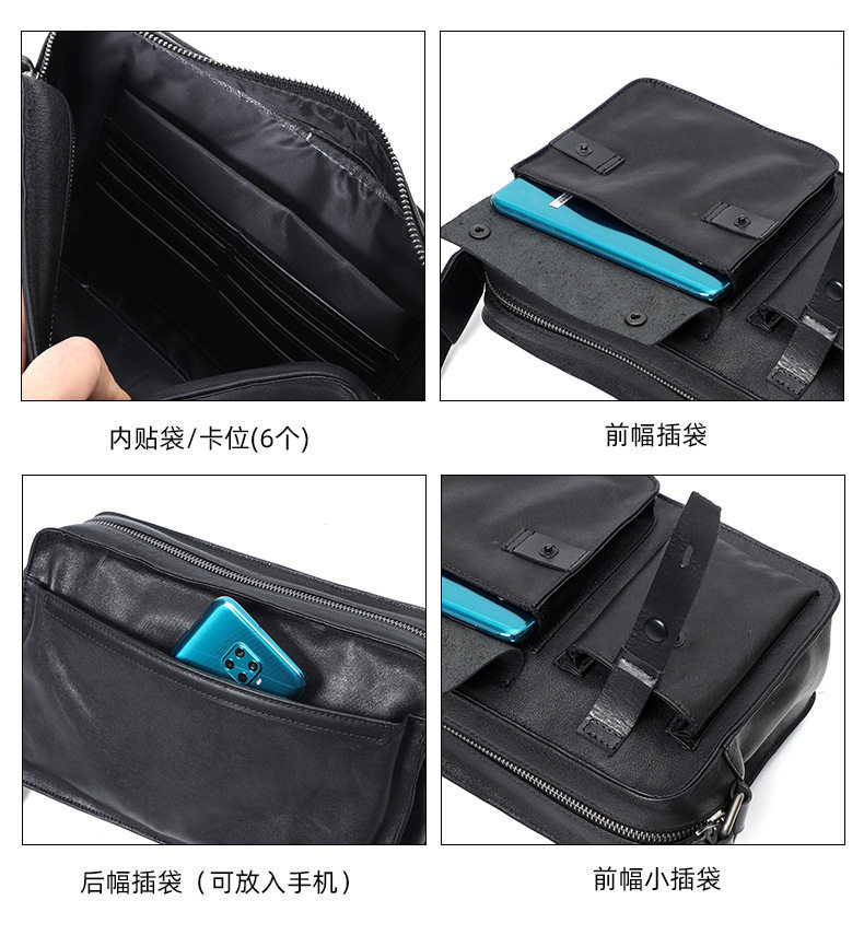 Túi đeo chéo nam da bò lớp đầu sức chứa lớn 27×9×18 cm — Màu đen chi tiết 7