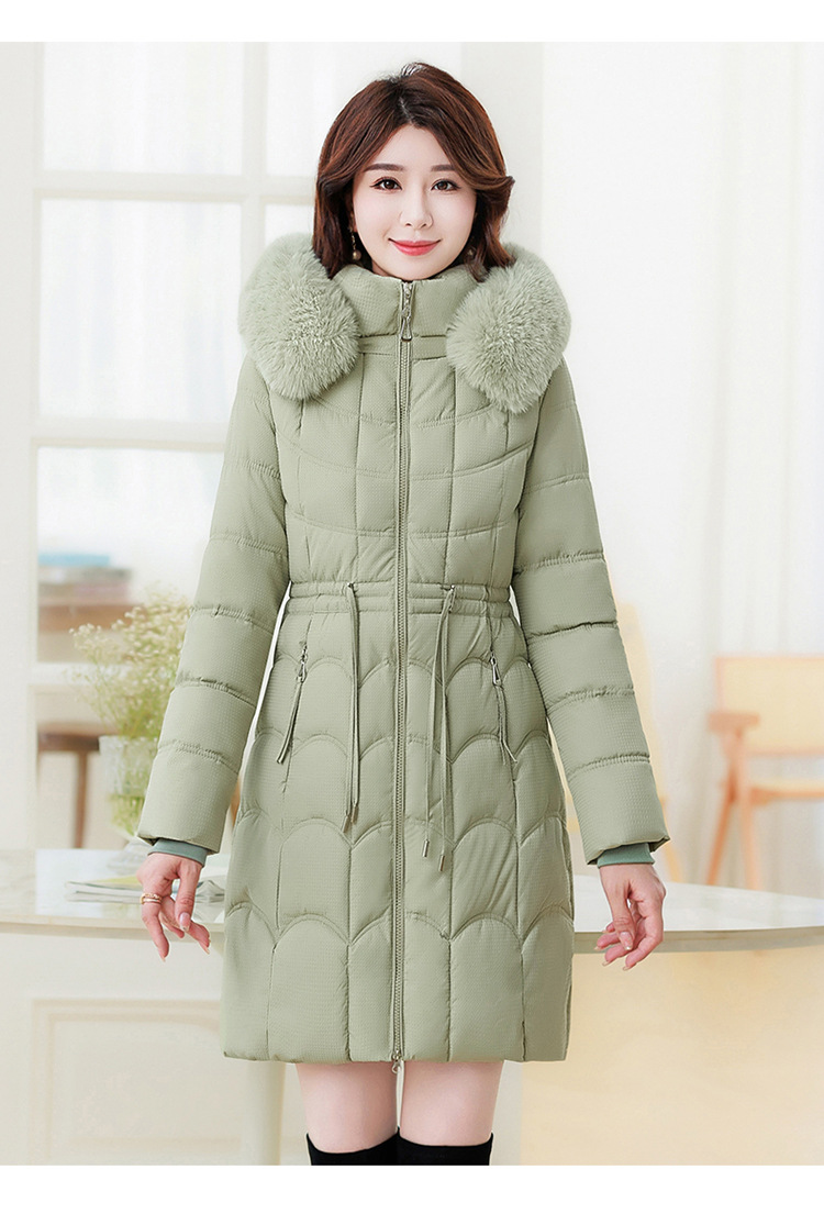 Women's Mid-length Down Jacket With Fur Collar Slim Fit Winter Coat_voghion.com