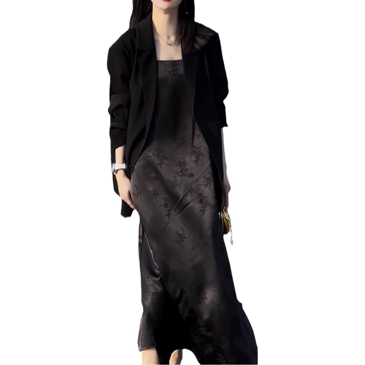 [Спот] Большой размер женской весны и лета новый толстый мм набор маленький костюм национальный ветер подтяжка юбка из двух частей 6066