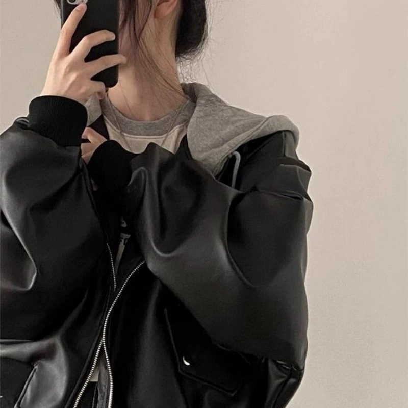 Черная кожаная куртка в корейском стиле для женщин, весенняя новая нишевая универсальная сексуальная мотоциклетная куртка, топ