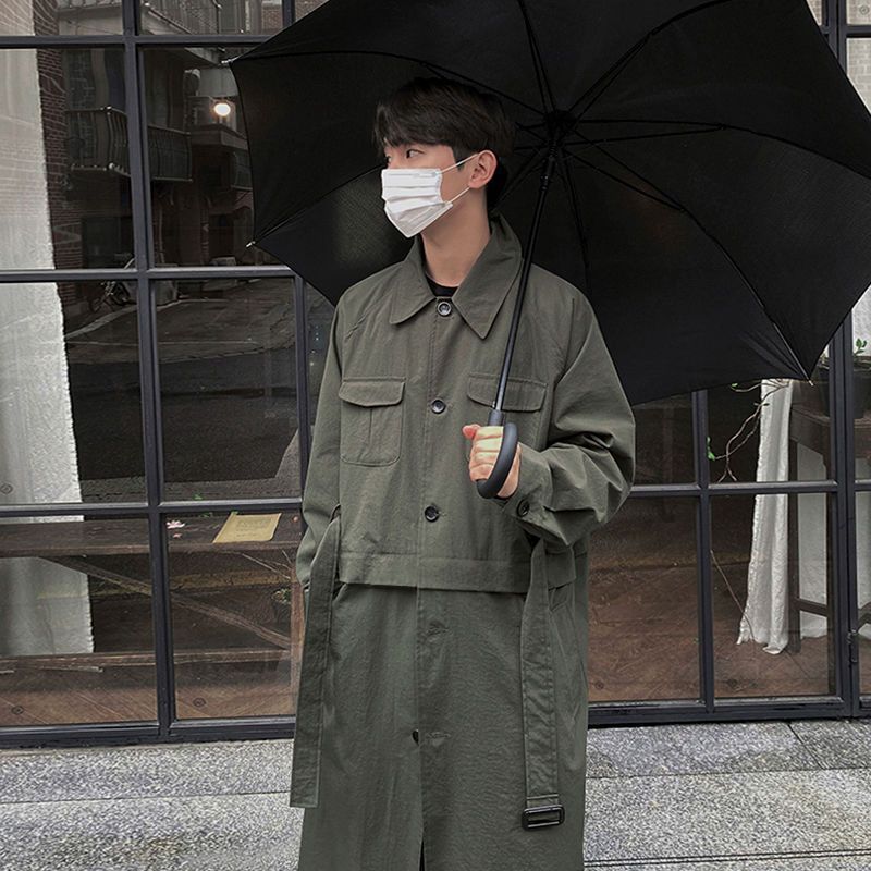 MYQ 한국 스타일 중간 길이 윈드 브레이커 탈착식 남성 가을, 겨울 옷깃 캐주얼 루즈 코트 잘 생긴 코트
