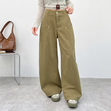 萝卜大叔纯棉阔腿运动裤女秋冬2025新款高腰宽松慵懒风拖地弯刀裤