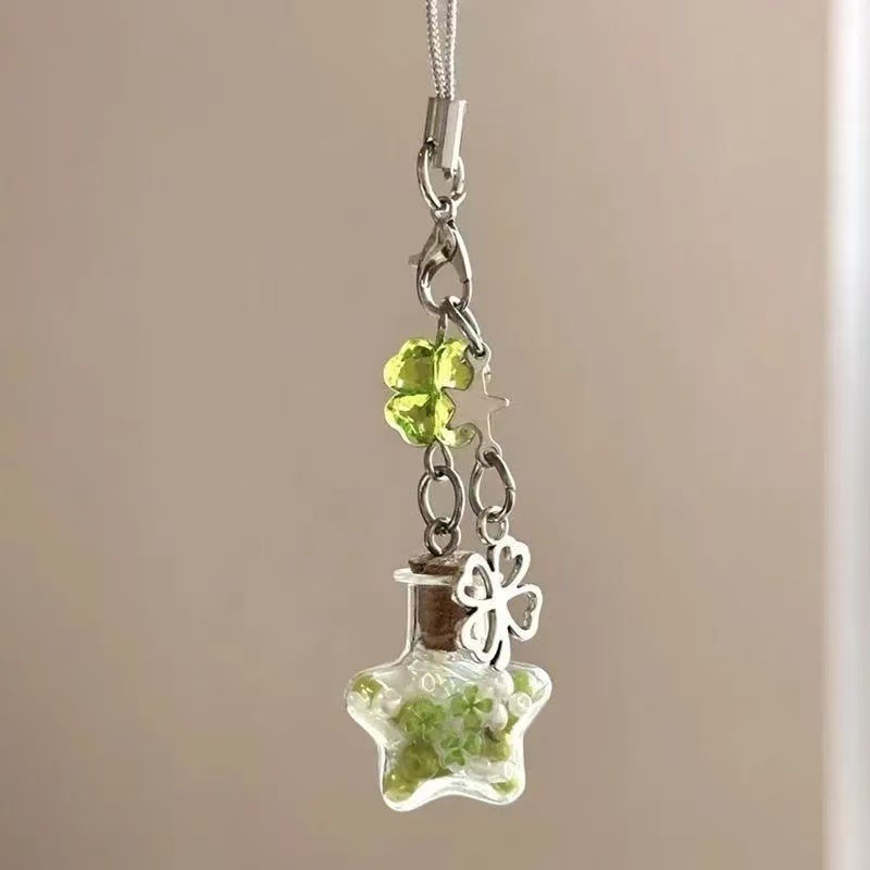 Lucky INS four-leaf clover wind chime glass wind chime transparent mobile phone pendant camera charm DIY beaded pendant ornament