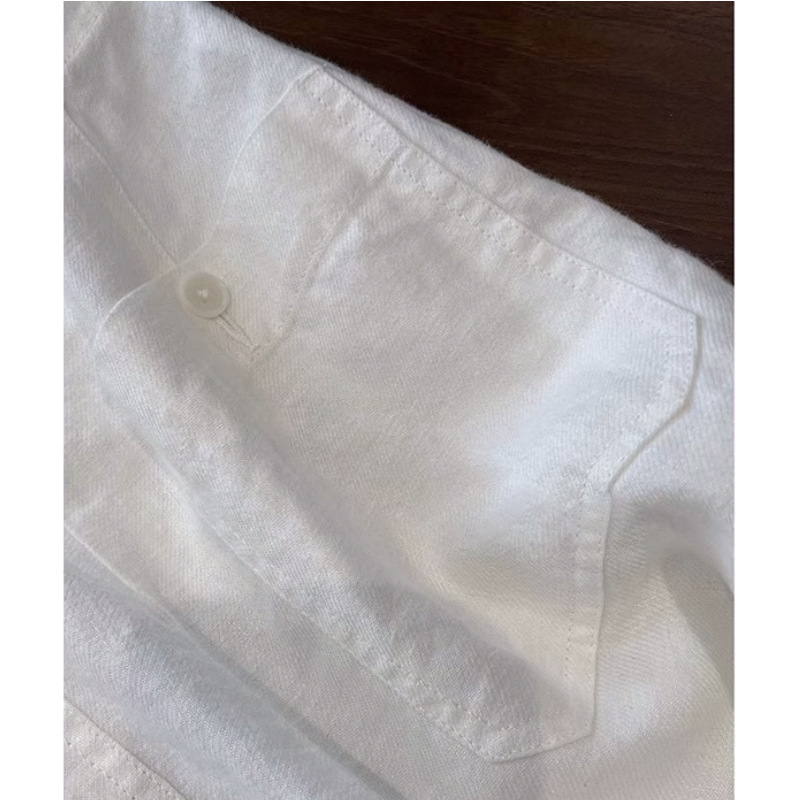 Quần culottes nữ ống rộng cạp cao vải lanh cotton mỏng mùa hè — Màu trắng chi tiết 4