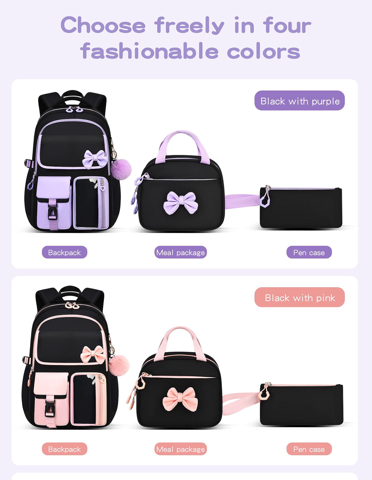 Amazon Best-selling High-capacity Bow Tie Three-piece Set Schoolbag for Girls, Junior and Senior High School and College Students, Backpack