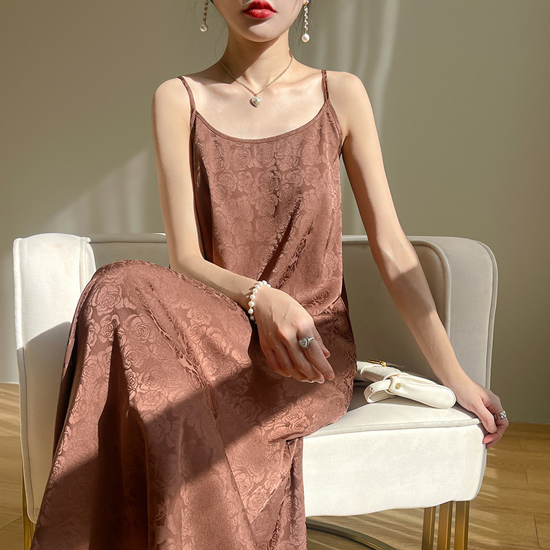 Triacetate Suspender Skirt High-End Long Skirt Satin Dress 2023 Summer New Dress Fashion Fabric