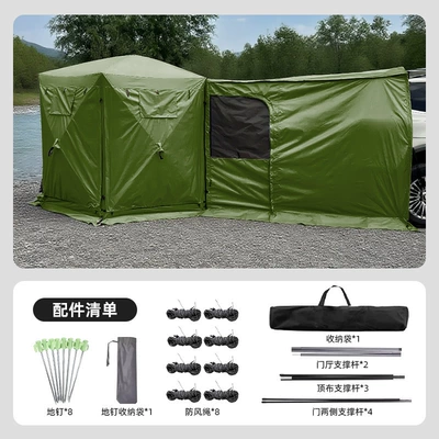 Avtomobil dam çadırları Professional Off-Road Vehicle Dual-Purpose - olive-green-full-set-for-better-value-single-tent-rainfly-footprint-tailgate-connector-diagonal-250cm-small-size-5-7-people