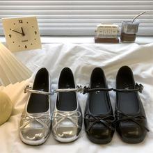 法式银色内增高浅口平底银色单鞋玛丽珍鞋2025配裙子新款小皮鞋女