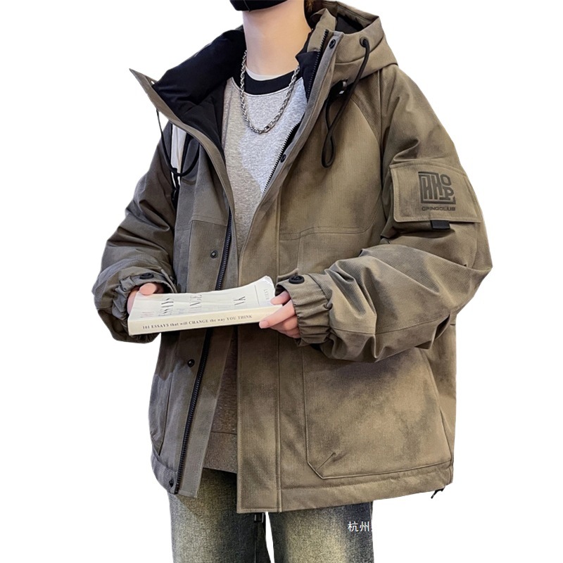 3방수 다운 재킷 남성 겨울 얇은 2024년 신상 후드 재킷 남성 두꺼워진 고급 청소년 방한 의류