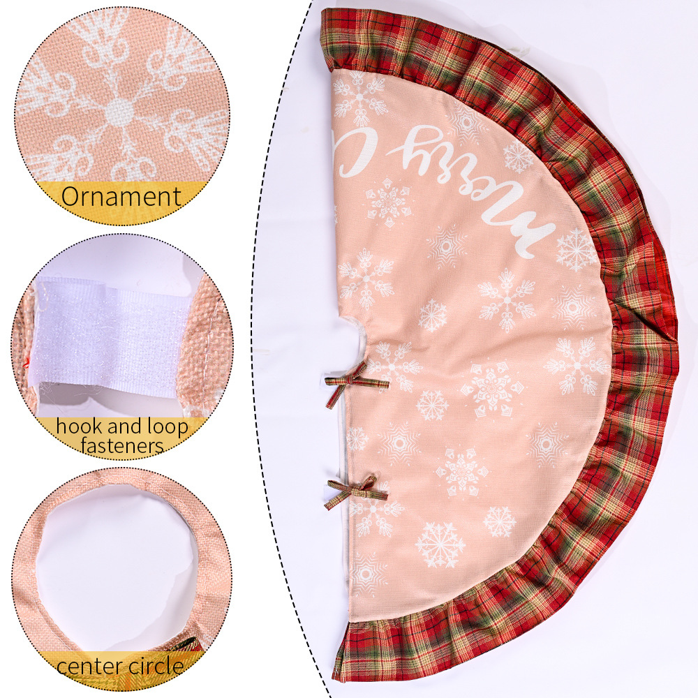 Maison & Jardin Nouvelle jupe d'arbre de Noël décorative en lin à carreaux avec lettres de flocon de neige, tablier de bas d'arbre en lin_voghion.com