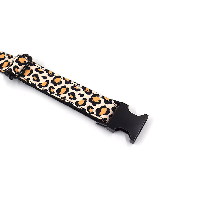 跨境爆款棕豹纹宠物项圈 炫酷黑色五金狗项圈 亚马逊可刻字狗脖