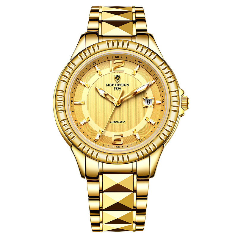 LIGE transfronterizo creativo nuevo reloj mecánico para hombres correa de acero de tungsteno reloj impermeable profundo entrega de una pieza