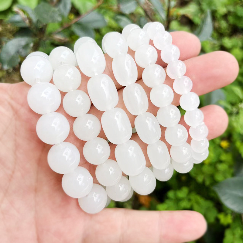 Wholesale Imitation White Jade Bracelet, Gold Store Live Streaming Promotional Gift, Simple White Jade Barrel Bead Bracelet