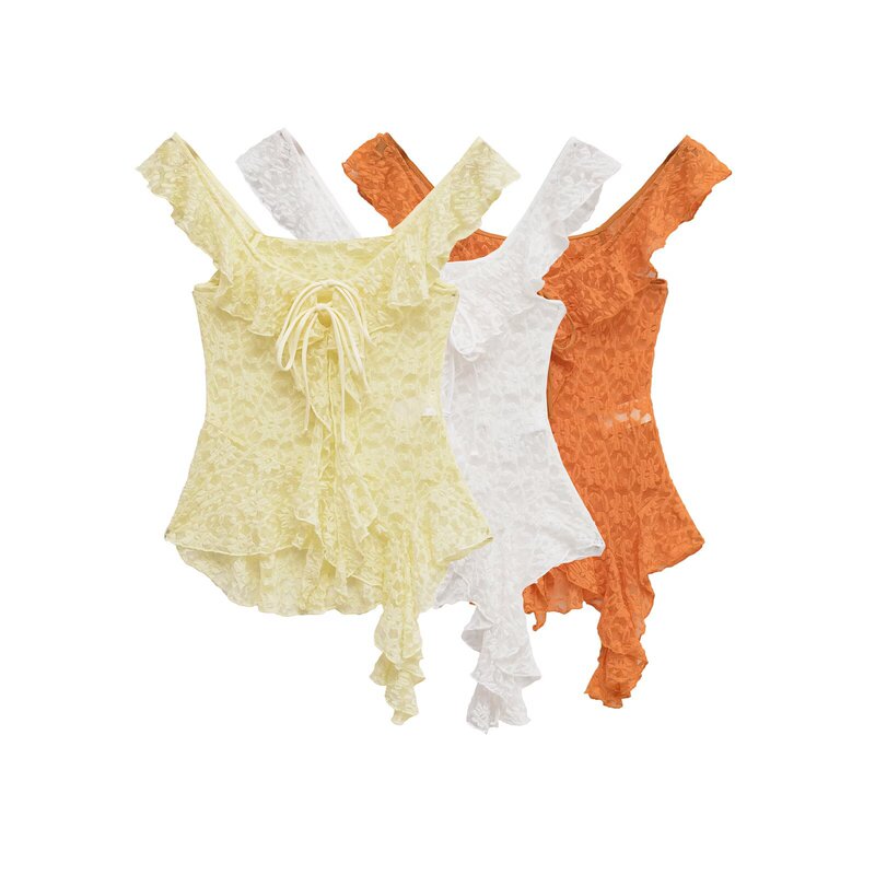 Foreign Trade Women's Summer European and American Style Irregular Ribbon Lace Lace Camisole Tops for Women