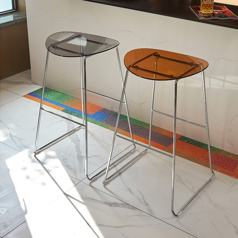 Nordic Acrylic High Stool Iron Bar Stool Island Chair High Stool Transparent Bar Chair Internet Celebrity Designer Bar Chair
