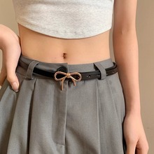 百搭蝴蝶结腰带女韩版简约设计可调节按扣时尚细款皮带可爱配裙子