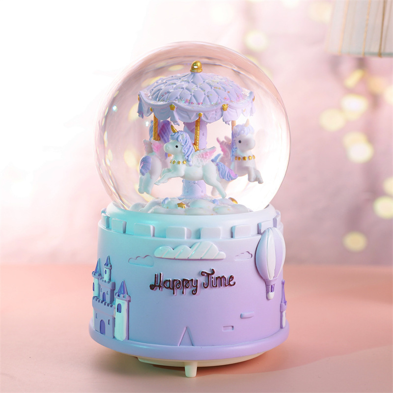 クリエイティブギフト回転トロイの木馬クリスタルボール誕生日プレゼント振り子友達ユニコーンオルゴール卸売りプレゼント|undefined