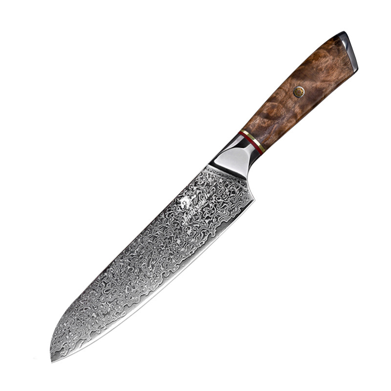 Cuchillo cocinero de acero de Damasco de 8 pulgadas mango de registro de madera sombra cocina cortador de carne de acero inoxidable Generación de cabello transfronterizo