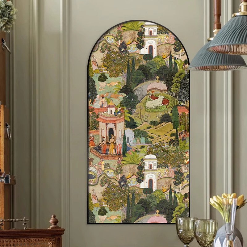 French-style entrance hall decorative painting, arched vintage corridor/hallway hanging picture, retro art living room high-end vertical mural