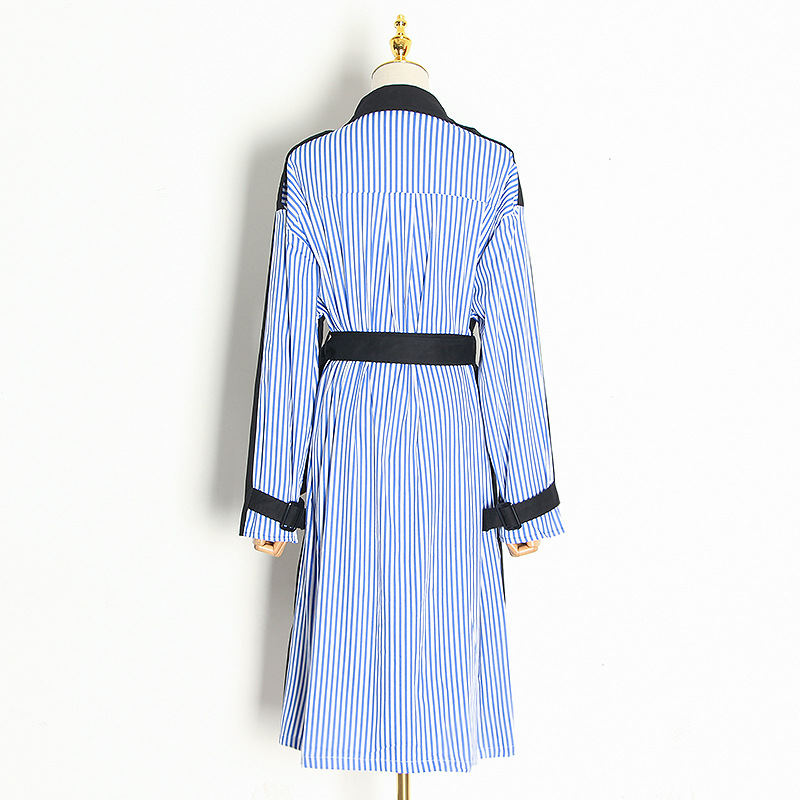 Lapel tie striped trench coat