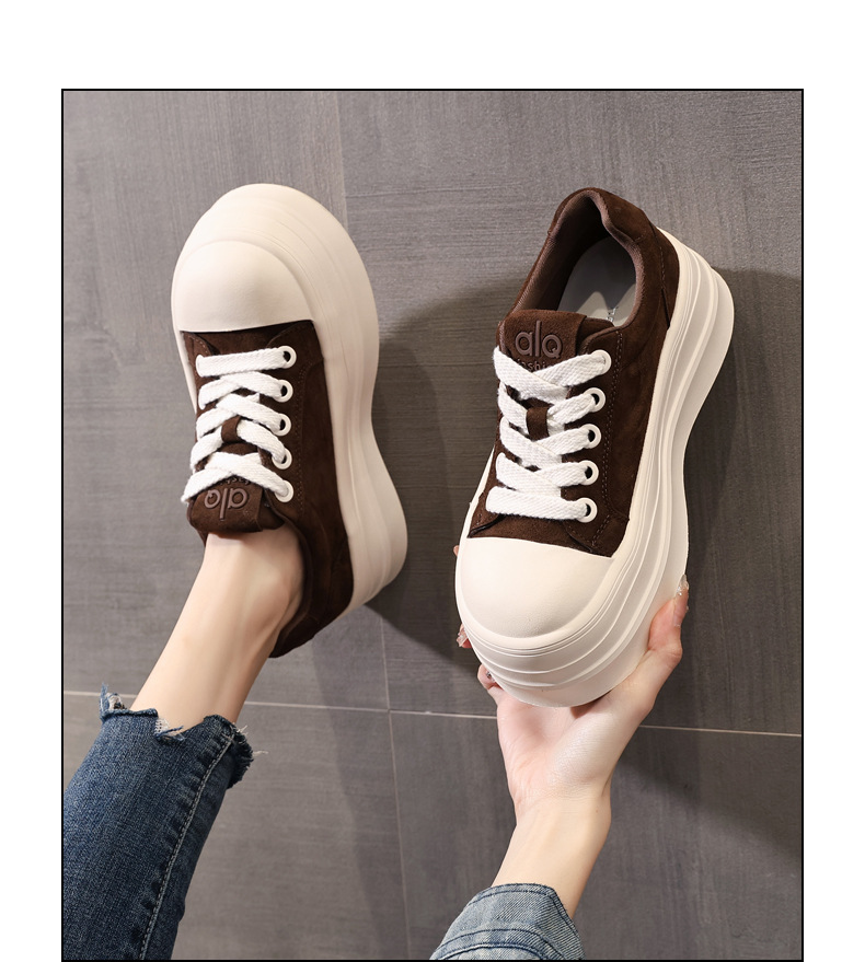 Giày sneaker nữ đế dày tăng chiều cao HY9858 phong cách platform — màu nâu chi tiết 14