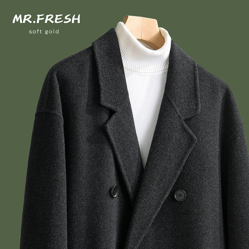 Autumn and Winter Double-Sided Cashmere Coat Men's Long Over-the-Knee Double-breasted Loose Korean-style Wool Coat Coat