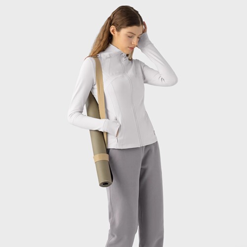LULU Cardigan Women's Nude Fitness Wear Stand Collar Long Sleeve Jacket Shapewear Sports Running Tight Top Yoga Wear