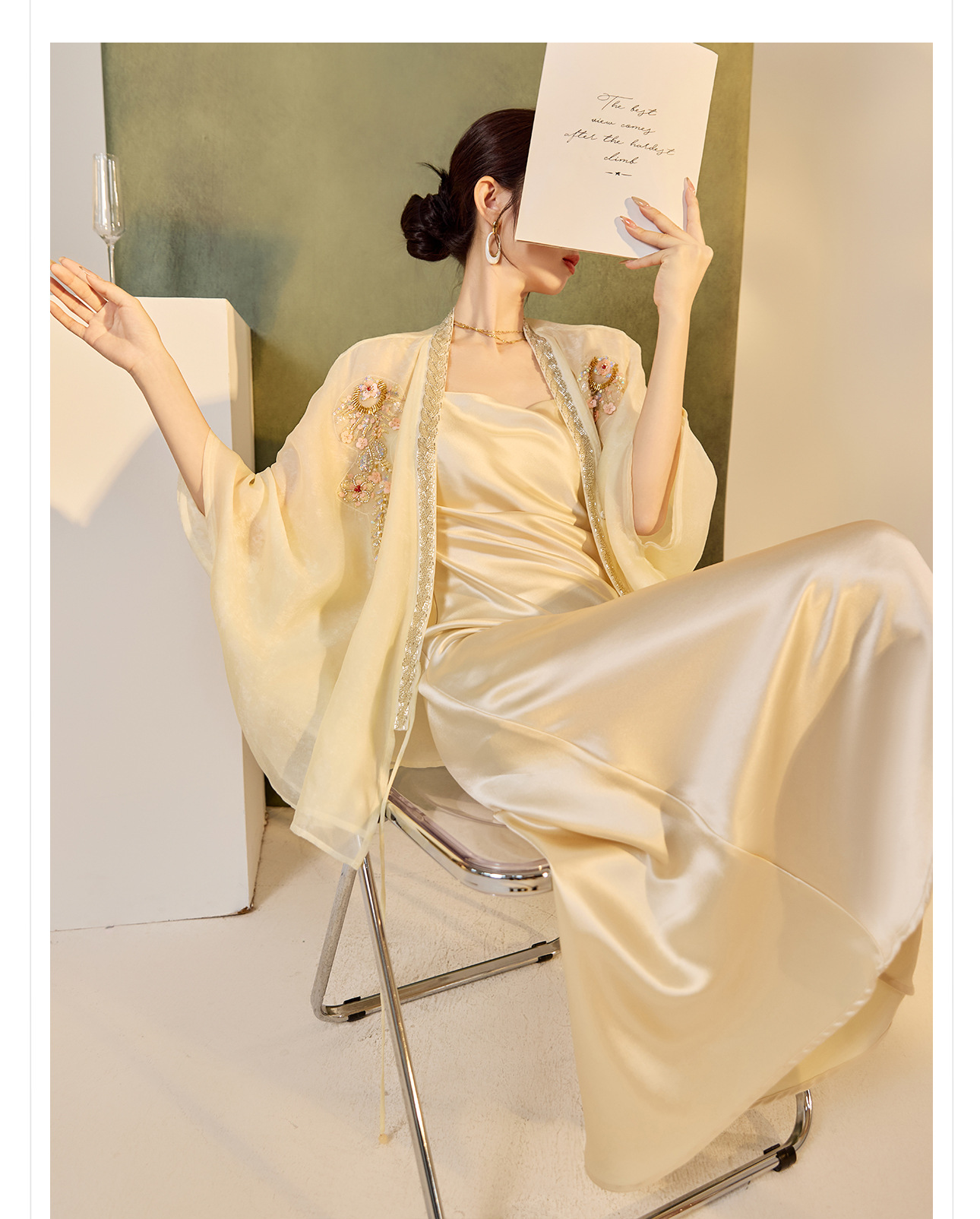 Áo cardigan nữ dáng rộng Tencel thêu hạt phong cách Trung Hoa — hồng, mơ chi tiết 9