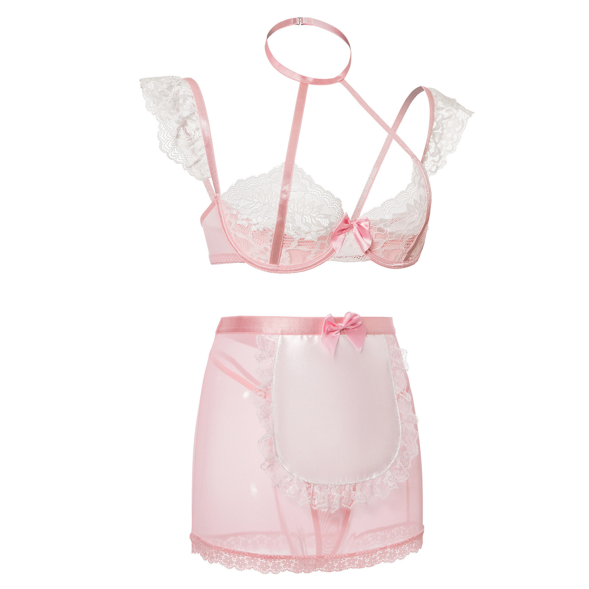 Sexy Dessous, sexy Frauen-BH mit Raffung, Spitzen-BH-Set, Dessous-Dienstmädchen-Outfit mit Stahlring-Verführung_voghion.com