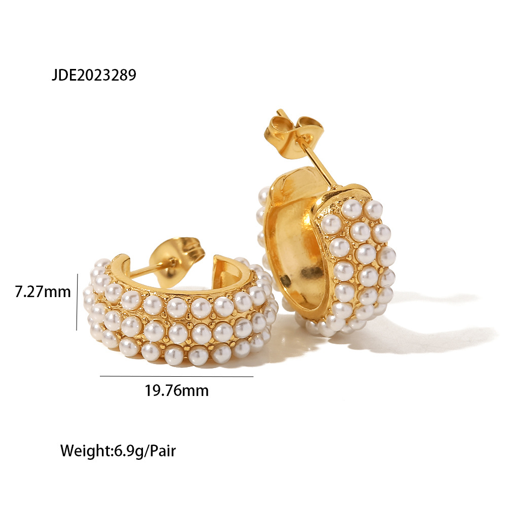 Retro Geometrisch Rostfreier Stahl Künstliche Perlen Reif Ohrringe 1 Paar display picture 4