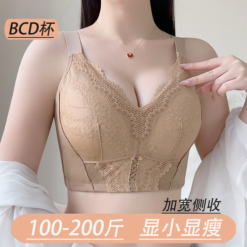 Plus-size women's adjustable bra, anti-expansion, anti-sagging, push-up, minimizes large breasts, conceals side breasts, thin, lift-up bra Plus-size women's adjustable bra, anti-expansion, anti-sagging, push-up, minimizes large breasts, conceals side breasts, thin, lift-up bra