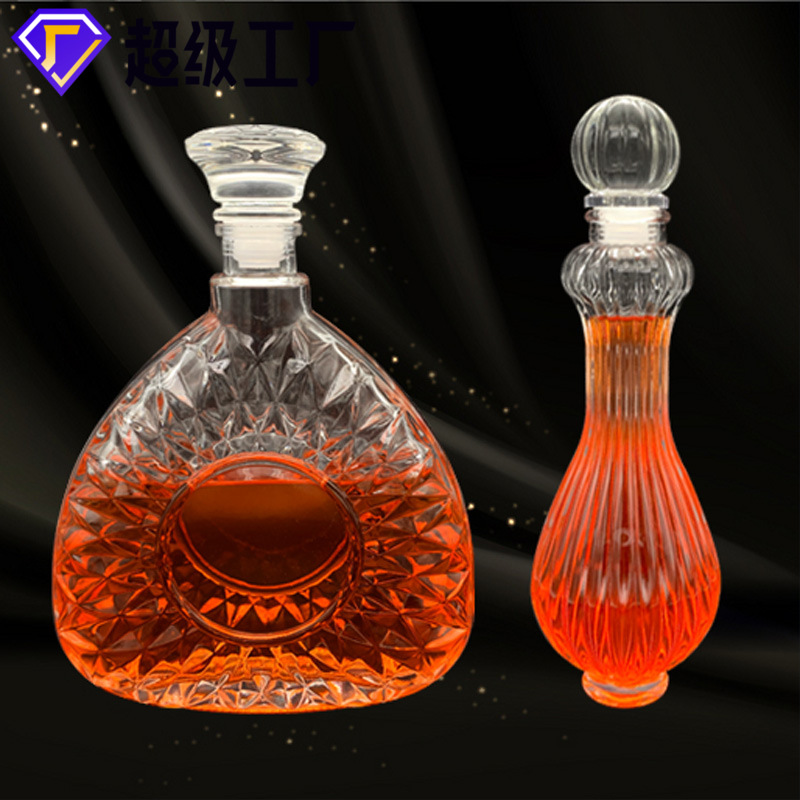 厂家生产晶白料透明玻璃洋酒瓶威士忌XO白兰地空酒瓶玻璃盖定制