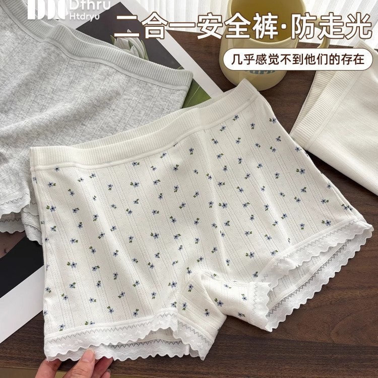 森系花柄 ボクサーパンツ レディース 夏 薄手 綿100% シームレス セーフティパンツ|undefined
