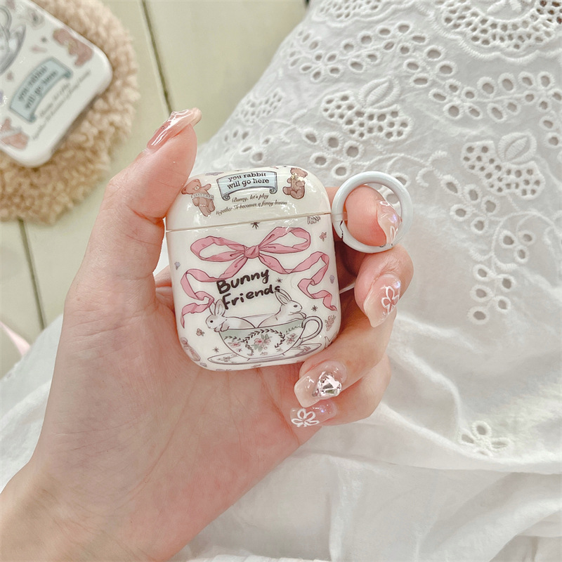 ins絲帶兔子適用蘋果AirPods保護套AirPodsPro耳機2022新無線藍牙