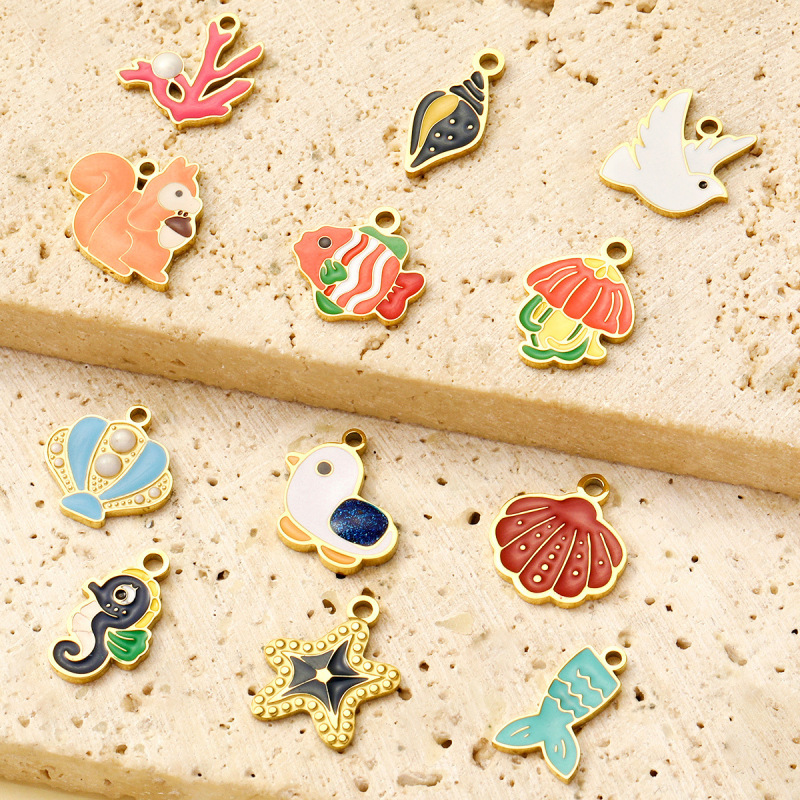 かわいいオイル滴るリス鳩クラゲ diy チタン鋼ネックレスペンダント女性ヒトデサンゴステンレス鋼ジュエリーペンダント|undefined