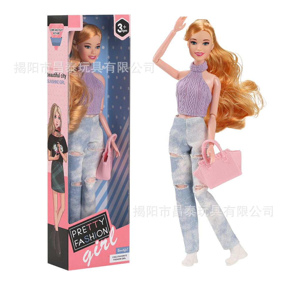 Cross-Border Color Boxed 30cm Jointed Big Body Barbie Doll Fashionable Girl Matchinging Ripped Jeans Trendy Tops