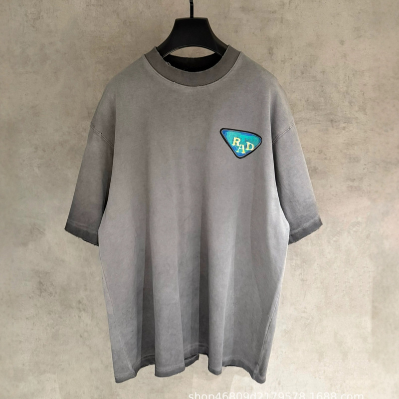 High-End Version of P's New Style, High-End Loose Large Size P's Triangle Logo Trendy Brand Men's Short-Sleeved T-Shirts for Men and Women