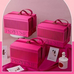 高級感お土産ギフトボックス手提げギフト包装空箱喜糖箱花嫁pu皮ボタンプレゼント手提げ箱