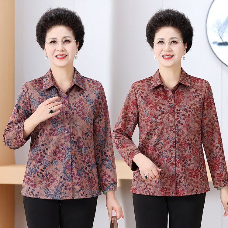 Middle-Aged and Elderly Women's Spring and Autumn Shirts Grandma Thin New Long-Sleeved Shirts Old Ladies Autumn Tops Mother's Clothing