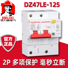德力西断路器DZ47LE-125大功率2P漏保空开100A 80A带漏电保护总开