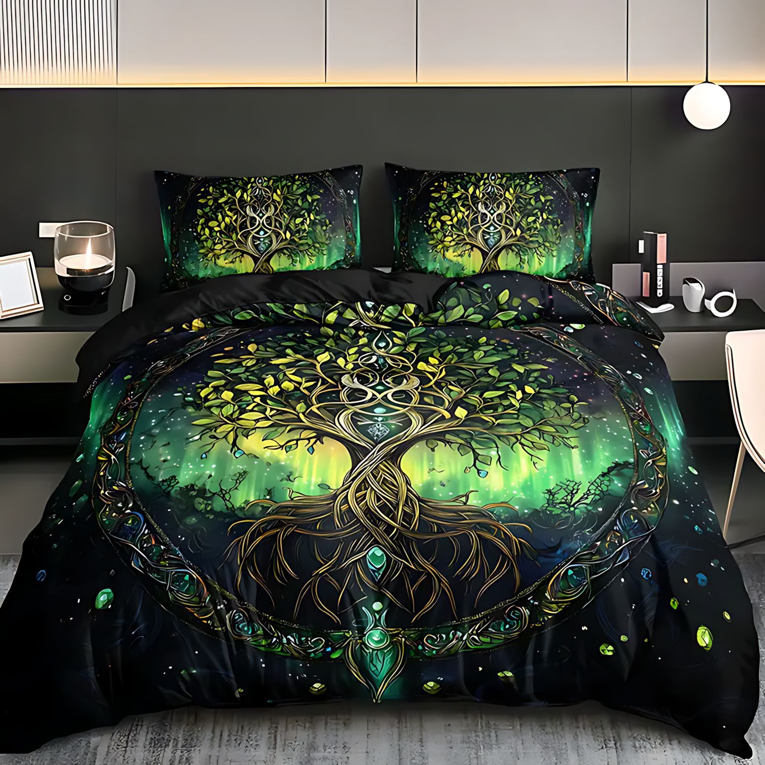 TEMU / JIT serie de madera oscura impresión digital HD edredón conjunto de ropa de cama para dibujar