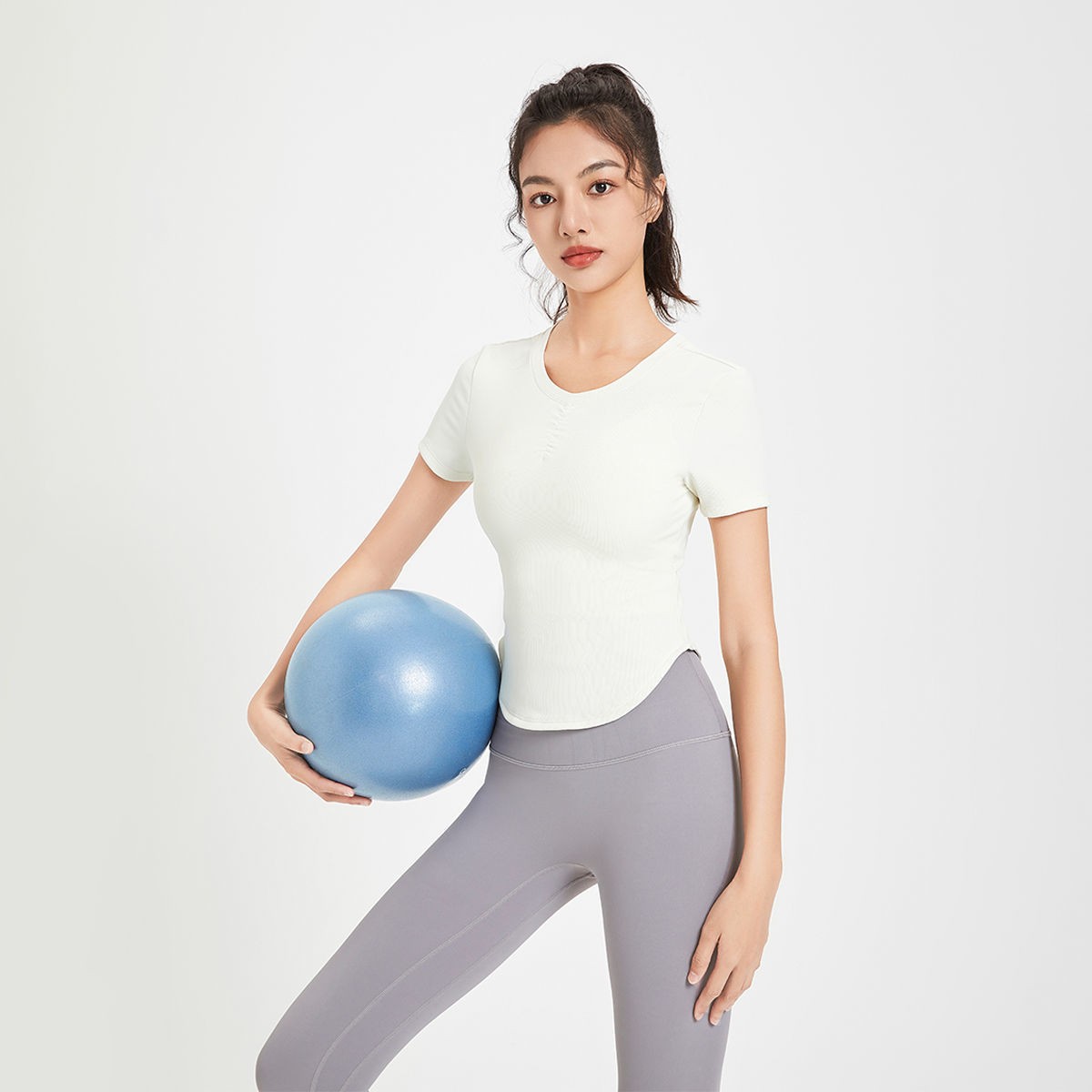 V领褶皱瑜伽服女夏训练服专业健身运动速干透气跑步短袖T恤|ru