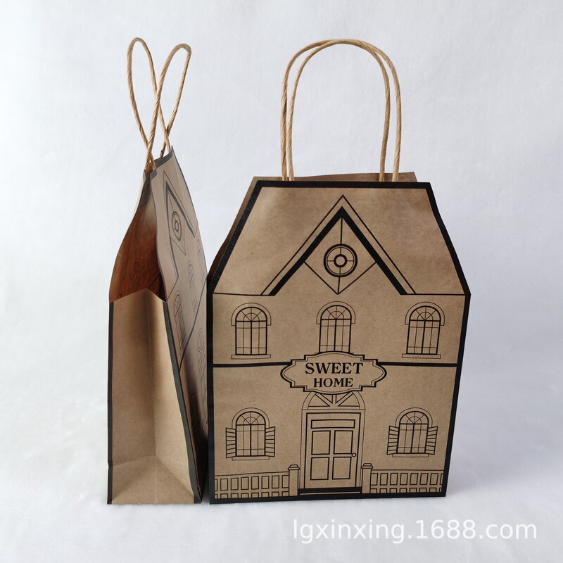Customized Special-Shaped Kraft Paper Handbags, Real Estate Brand Promotion, Roof-Shaped Paper Bags, Advertising Gift Bags, Customized