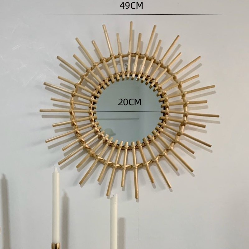 Espejo decorativo de pared de tejido de ratán transfronterizo personalizado, espejo colgante de decoración de pared de fondo para el hogar de B & B, espejo de maquillaje creativo de dibujos animados